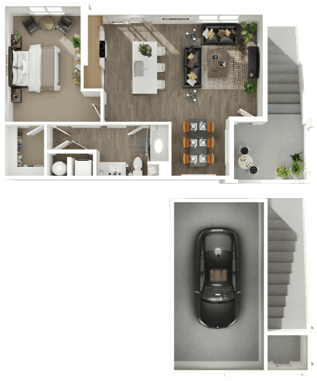a floor plan of a house and a car